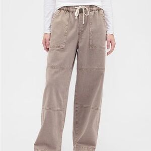 GAP Factory High Rise Pull-On Wide-Leg Utility Jeans - Mushroom Brown - NWT - MD